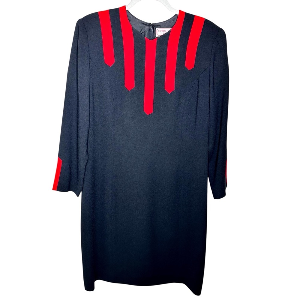 Carolina Herrera Studio Vintage 80s Dress SZ 16 Black Red - Picture 2 of 16